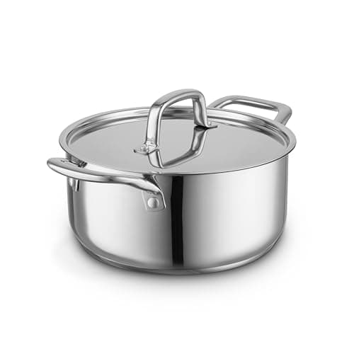Image of Sur La Table 24cm Casserole with Lid, Riveted Steel Handles, Induction Compatible, Oven Safe Up To 220°C, Stainless Steel, SLT900228