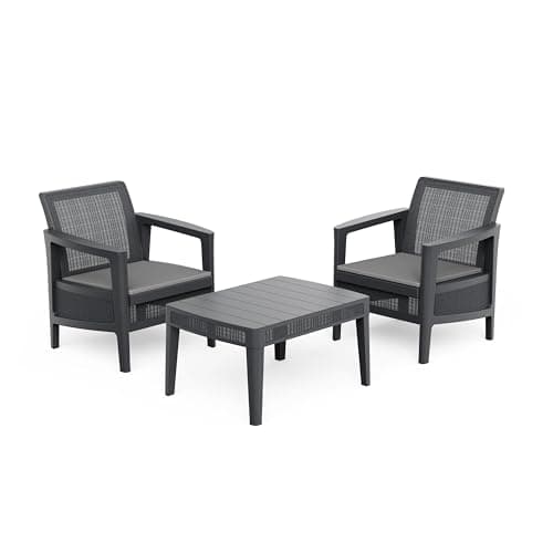 Image of Keter Atlas Linea 2 Seater Balcony Set – Graphite | Modern Weatherproof Garden Furniture with Easy No-Tool Assembly