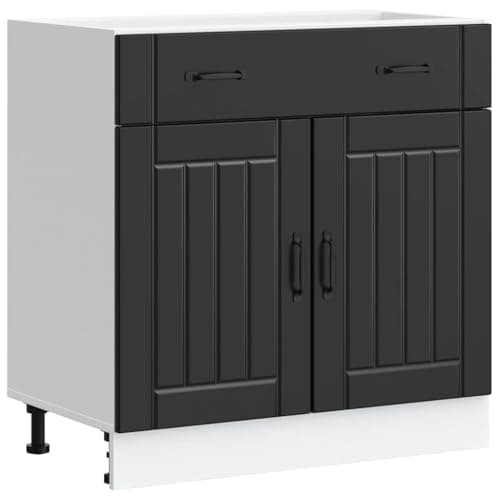 Image of vidaXL Lucca Kitchen Base Cabinet - Black Engineered Wood - Adjustable Feet - Modern Storage Solution - 80 x 46 x 81.5 cm