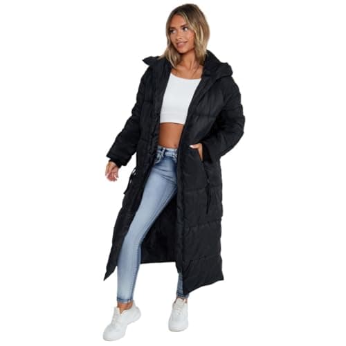 Image of janisramone® Women's Long Maxi Puffer Jacket, Ladies Long Puffer Padded Coat with Front Zip Closure, Winter Longline Padded Jacket Lightweight Ladies Long Body Warmer with Full Sleeve Oversized