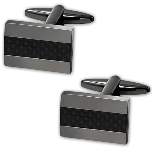 Image of Cufflinks for Men, Black Cuff Links Simple Rectangle Men's Cufflinks Handcrafted Carbon Fiber Rhodium Plated Cufflinks Personalised Men's Cufflink Gift for Wedding Business Shirt, Gun Black