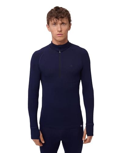 Image of DANISH ENDURANCE Thermal Top for Men, Merino Wool Base Layer Men with Zipper, Warm Thermal Underwear, Dark Navy Halfzip, M
