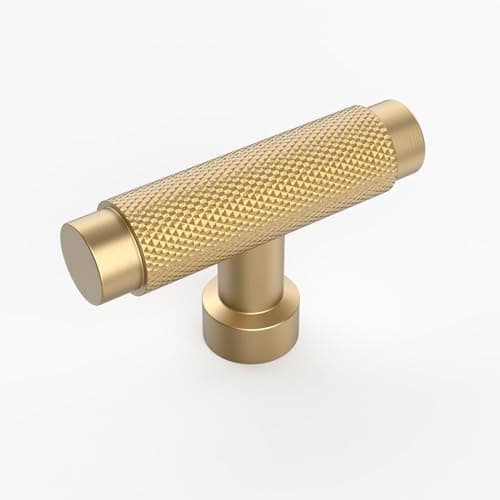 Image of Amerdeco 10 Pack Champagne Bronze Knurled Cabinet Knobs 2 Inch Length Single Hole T Bar Champagne Bronze Kitchen Cabinet Knob Knurled Cabinet Pulls for Drawer Dresser Cupboard AM011