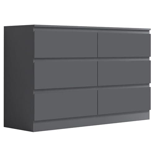 Image of FWStyle Large 6 Drawer Chest of Drawers Matt Dark Grey with Handleless Scandinavian Design, Deep Storage Bedroom Furniture with Smooth Metal Runners and Scratch Resistant Finish, W110 x H77 x D40cm