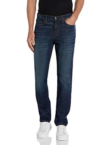 Image of Amazon Essentials Men's Slim-Fit Jeans – Comfort Stretch Straight - Discontinued Colours, Dark Blue Vintage, 32W / 28L