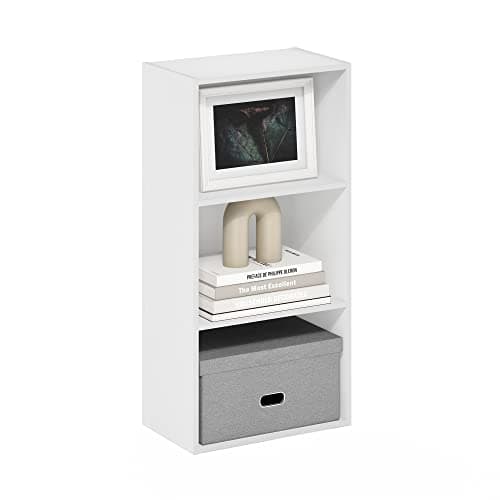 Image of Furinno LUDER Book Shelf, 3-Tier Modern Bookshelf, Open Shelves Bookcase 9.3 x 16 x 31.4, for Living Room, Bedroom, Home Office, White