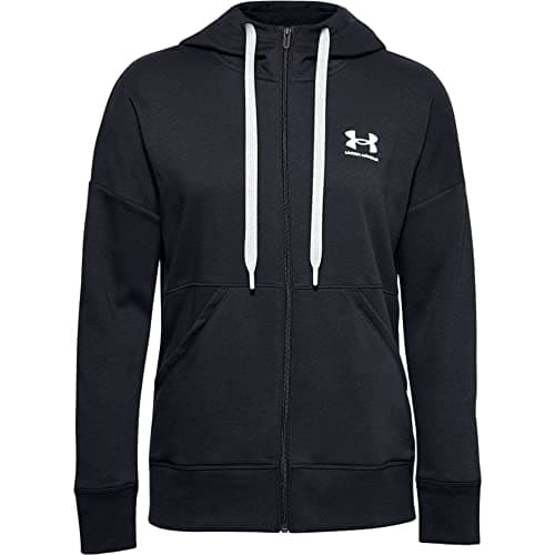 Image of Under Armour Rival Fleece Fz Hoodie Warm-up Top, Women Black, Black / White / White (001), XS