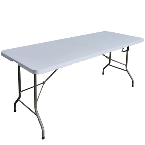 Image of Yaangagpe 6FT White Heavy Duty Rectangular Folding Trestle Table - 4cm Thick Tabletop,180x74x74cm - Dual Indoor & Outdoor Use with Carry Handle - Perfect for Camping, Picnics, Parties, BBQs