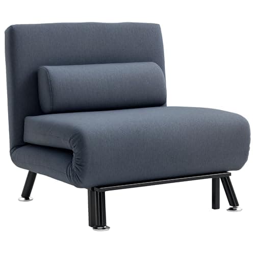 Image of HOMCOM Single Sofa Chair Bed, Linen Fabric 3-in-1 Convertible Sleeper Chair with 5-Position Adjustable Backrest, 75cm Wide Seat, Pillow for Living Room, Bedroom, Black