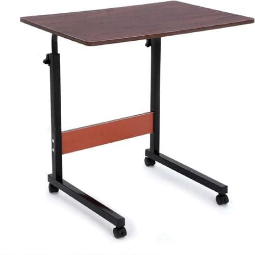 Image of Youyijia Height Adjustable Mobile Table 40x60-(67-80) cm Laptop Workstation Overbed Multi with Metal Frame & Rolling Castors - Dark Wood Color