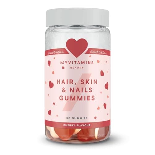 Image of Myvitamins Hair, Skin and Nails Gummies – Biotin Hair Growth, Zinc & Vitamin C – Hair Vitamins for Women & Men – Hair Growth & Skin Support – Double Layer Cherry Heart – 60 Vegan Chewable Supplements