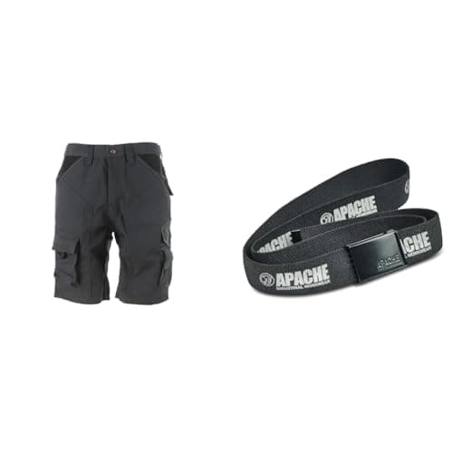 Image of Apache Workwear Men's Work Shorts | APKHT Cargo Holster Pocket Shorts | Grey/Black 34 Waist & Horizon Belt, Black, One Size