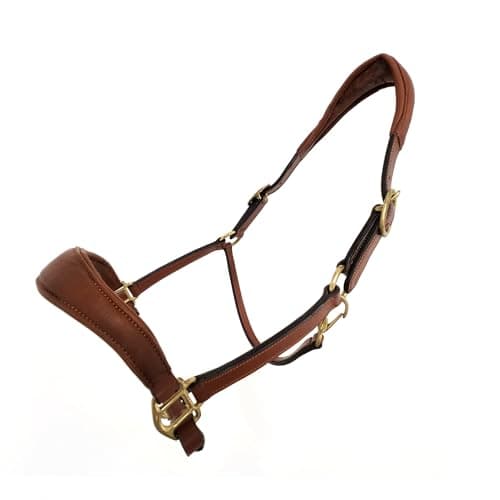 Image of Coco Equestrian Cognac Brown Adjustable Leather Padded Comfort Headcollar Halter - Cob