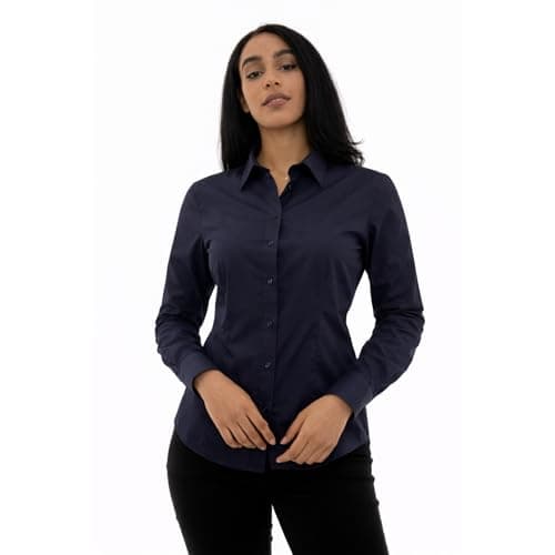 Image of Style It Up Women’s Long Sleeve Tailored Fit Blouse – Ladies Formal Office Button-Down Smart Work Shirt (Dark Navy, 24)