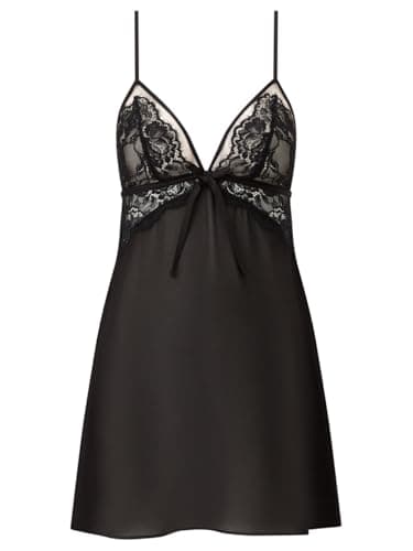 Image of Ann Summers Enchanting Chemise Womens Lingerie Dress, Babydoll Lingerie Nightwear for Women with Illusion Mesh - Genuine Chemise Nighties for Women Black
