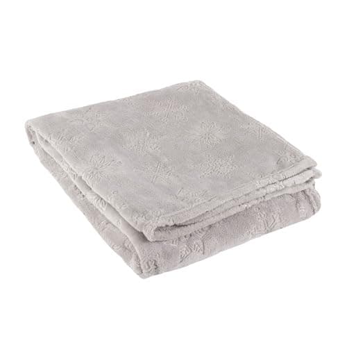 Image of furn. Snowflakes Throw – Winter Snowflake Embossed Flannel Fleece Blanket (Grey - 140x180cm)