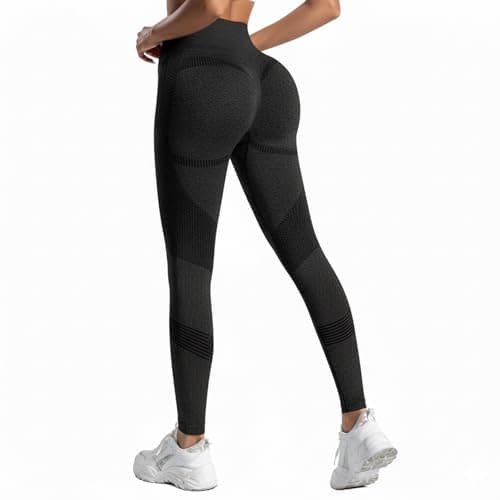 Image of viiotu Butt Lifting Leggings for Women, High Waist Bum Lift Seamless Leggings, Womens Gym Leggings for Yoga Sport Workout Running (UK, Alpha, M, Regular, Regular, Black)