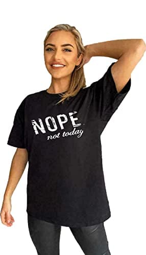 Image of Pure Fashion UK® Women's Slogan Printed Oversized Short Sleeves T-Shirt Ladies Summer Baggy Loose Fit Round Neck Tee Tops Elegant Casual Wear Shirts (Nope Not Today Black, S-M)