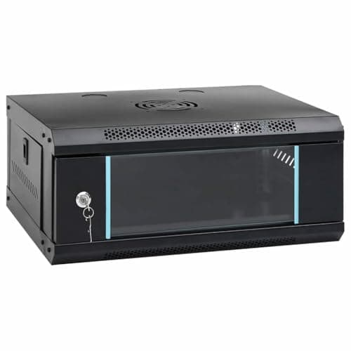 Image of vidaXL Network Cabinet with Storage Black 53 x 45 x 21 cm Steel, Modern Cabinet, Office Storage, Durable Electronic Components, Wall-Mounted Network Equipment, Tech Organizer for Workplaces