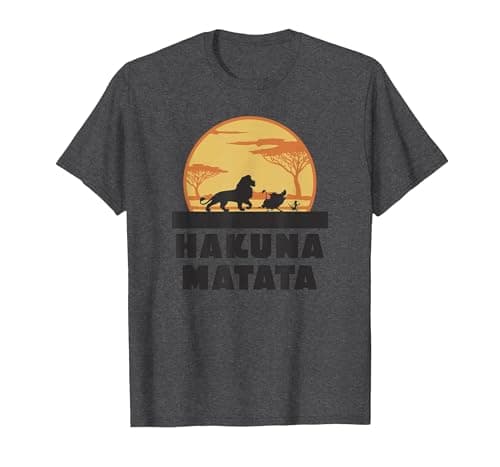 Image of Disney Lion King Gang Hakuna Matata Sunset Graphic T-Shirt Men's Shirt, Heather Grey, 4XL