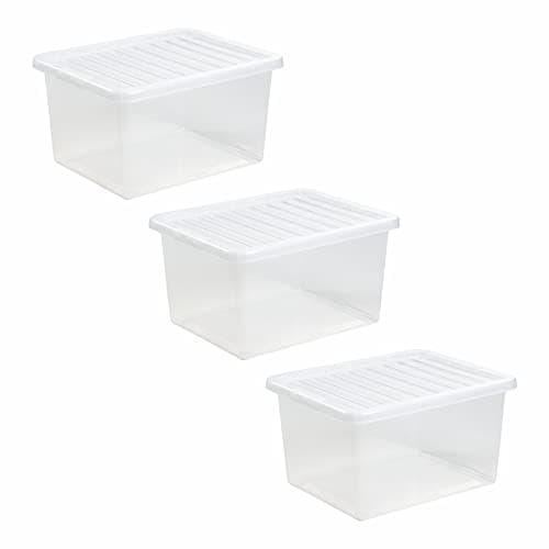Image of M1SS (Set of 3-37L Litre Clear Plastic Storage Box With Crystal Lids Home Office Stackable Nestable Container Made in U.K