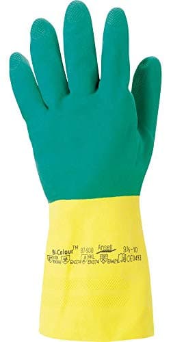 Image of Ansell 87-900/L 87-900 Bi-Colour Latex/Neoprene Gauntlets, 1 Pair, Size 9/Large, Green/Yellow