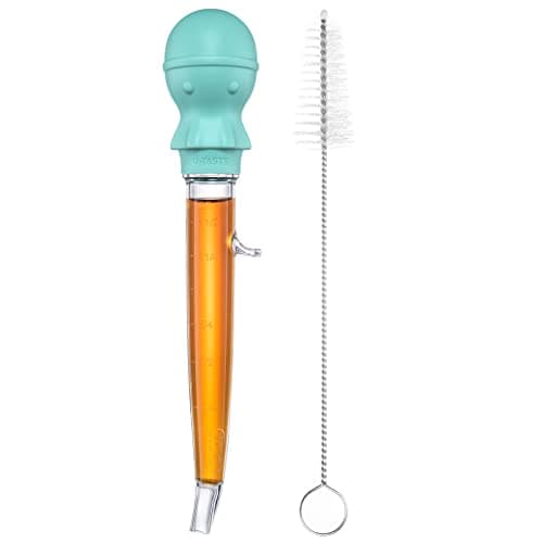 Image of U-Taste 1.5oz Angled Turkey Baster: 109℃ Heat Resistant Food Grade Tritan Silicone Meat Pipette with Large Octopus Bulb and Cleaning Brush for Cooking Roasting Basting Chicken Beef Meat (Aqua Sky)