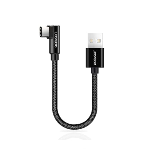 Image of aceyoon USB C Charger Cable 90 Degree, Mini Type C Cord 0.2M Charging & Data Sync USB C Right Angle Short Cord Braided Type C Cable Compatible for iPhone 15 for Huawei for Galaxy for Pixel(Black)