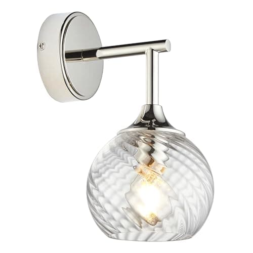 Image of National Lighting Agnes Wall Light Bright Nickel Plate, 230mm - Clear Twisted Glass Shade – Contemporary Dimmable E14 LED Wall Lamp Fixture for Bedrooms Living Rooms and Hallway Décor