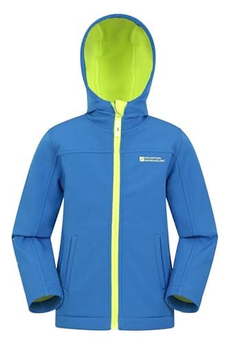 Image of Mountain Warehouse Exodus Kids Softshell Jacket - Breathable, Wind & Water Resistant, Fleece Lined Coat, For Boys & Girls - Best For Sping Summer & Hiking Cobalt Kids Size 5-6 Years