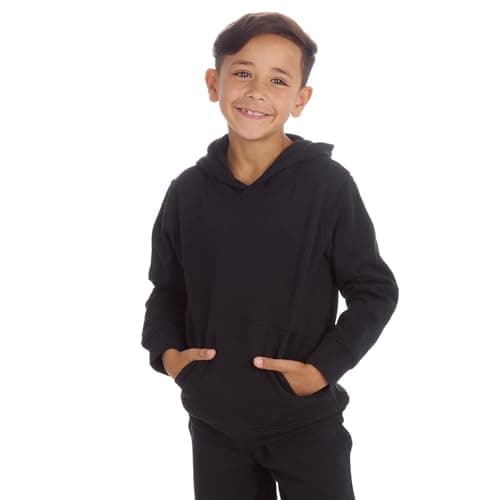 Image of Style It Up Kids Boys Girls Unisex Overhead Hooded Top Plain Brushed Back Soft Fleece Kids Wear (Black, 9-10)