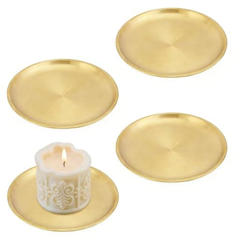 Image of 4PCS Gold Candle Plate Holders – 5.6 Inch Stainless Steel Candle Holder Plates – Flat Round Candle Holder Trays for Pillar Jar Tealight Candles for Home and Wedding Decor