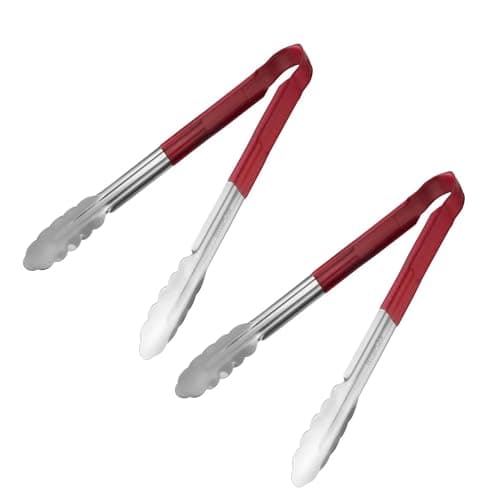 Image of Chabrias Ltd 2 Pack 12" Utility Kitchen Tongs – Red Colour-Coded Stainless Steel, Non-Slip Vinyl Grip, Dishwasher Safe Cooking & Serving Tongs (12 inch / 30 cm)