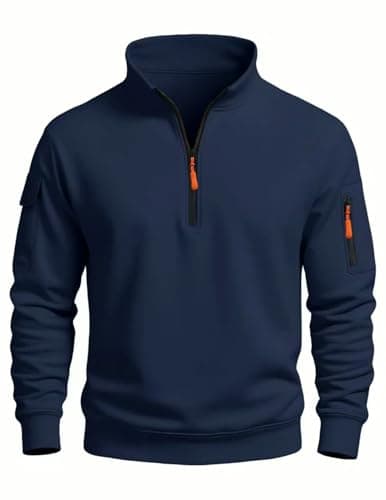 Image of MakingDa Men’s 1/4 Zip Sweatshirts Long Sleeve Pullover Fleece Sweater Stand Collar Pocket Jumpers Casual Cuff Solid Regular Fit Top Shirt Navy Blue XXL
