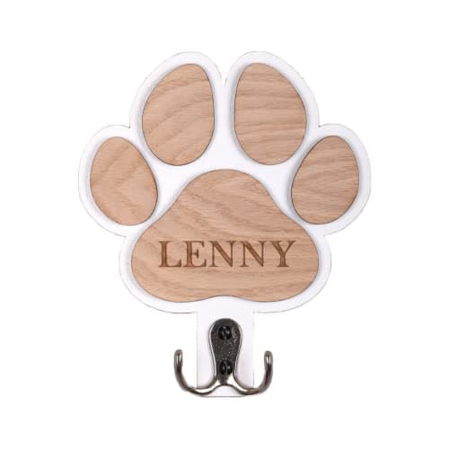 Image of Personalised Paw Print Dog Lead Holder, Wooden Dog Lead Hook Wall Mounted, Dog Leash Holder, Dog Walking Station, Dog Lover Gift