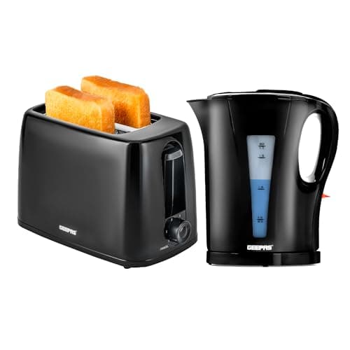 Image of Geepas Electric Kettle & 2 Slice Bread Toaster Kitchen Combo Set | 2200W 1.7L Cordless Jug Kettle Boil Dry Protection & Auto Shut Off | 650W 6 Level with Browning Control & Crumb Tray | Black