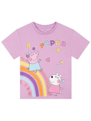 Image of Peppa Pig T Shirt | Cotton Girls Tshirt | Short Sleeve Girls' T-Shirts | Glittery Kids Clothes | Purple 3-4 Years