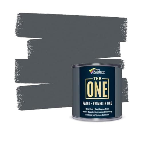 Image of THE ONE All-In-One Paint & Primer - Dark Grey Gloss, 1 L | Multi-Surface 1 Coat Formula | Easy Indoor & Outdoor Decorating for Home & Garden Walls, Floors & Furniture | Durable, Water-Based & Low VOC