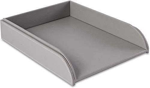 Image of OSCO Faux Leather Letter Tray A4 – Stackable Desk File Organiser Paper Sorter, Office Document Sorter, Paperwork Filing Storage No Risers Required, Grey, 8-Pack, 6.3×24.5×33.1 cm