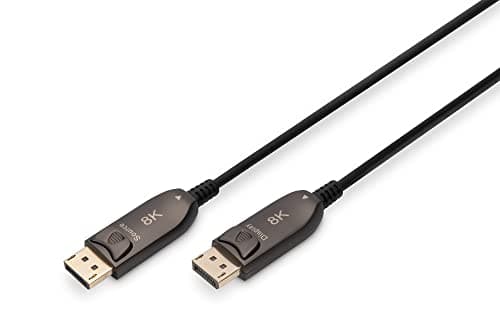 Image of Digitus Fibre Optic DisplayPort Cable – 10m – UHD 8k 60Hz 4k 120Hz – DisplayPort 1.4 – 32.4 Gbps – HDR, HDCP 2.2, CEC – AOC Hybrid Cable – Gold-plated contacts – Black