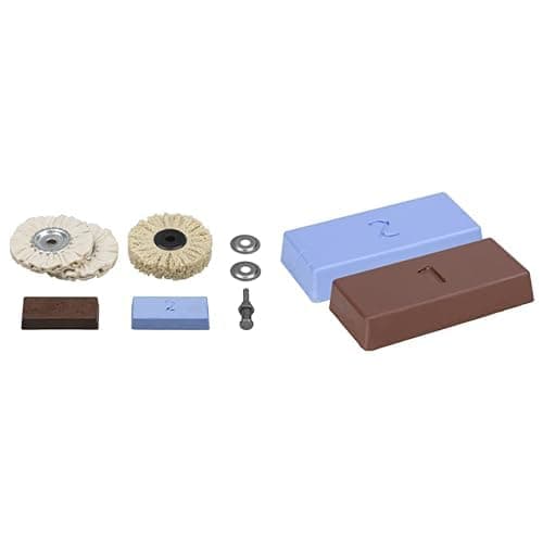 Image of Bundle of wolfcraft Professional Polishing Set 6 Pcs. I 2179000 + wolfcraft Polishing Paste Set, 2 Pcs. - For pre- and re-polishing of Metal Surfaces - Fine Metal Grit