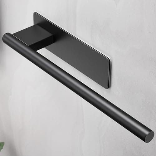 Image of ALOCEO Self Adhesive Towel Rail Hand Towel Holder 304 Stainless Steel Towel Holders for Bathrooms and Kitchen 28CM, Matte Black