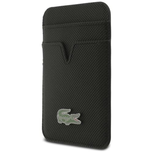 Image of Lacoste Card Wallet, MagSafe Compatible, Card Storage, Card Holder, Small Pique, Faux Leather, Black