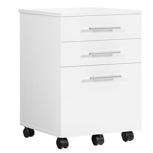 Image of HOOBRO 3-Drawer Filing Cabinet, Rolling File Cabinet, Office Drawer for Home Office, for A4 Documents, Hanging Files, Mobile Pedestal on 5 Wheels, White EWW02WJ01G1