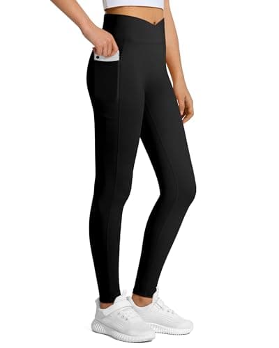 Image of JOCMIC Girls Cross High Waist Leggings for Yoga Dance Gym Pants with Pocket Black, 11-12 Years, Tag150