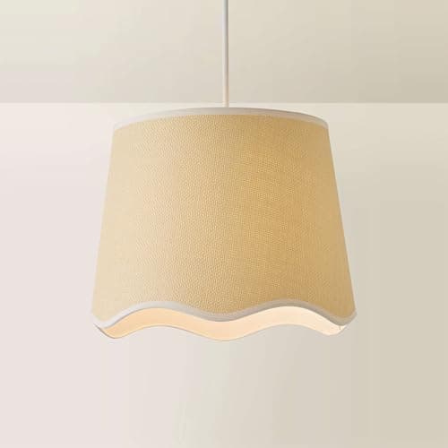 Image of ValueLights | Large Easy Fit Natural Scallop Light Shade with White Trim Bedroom Hallway Lampshade | Shades, Home Décor & Improvement Essential | 350mm Shade Width