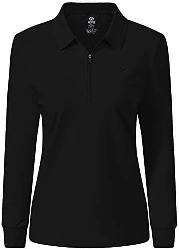 Image of MoFiz Women's Polos Long Sleeve Golf Shirt Lady-fit Cotton Casual Sport Gym Work Tee Top Black Size L