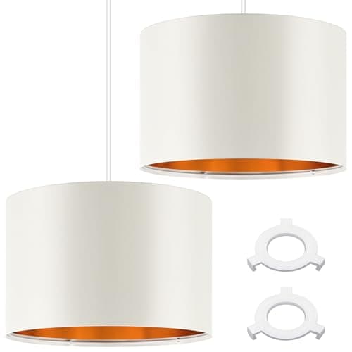 Image of Weewooday 2 Pack Beige Lampshade for Ceiling 12" Modern Golden Inner Drum Lamp Shade with E27 to E14 Lamp Shade Adapter Ring for Pendant Lights Table or Bedside Floor Lights