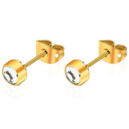 Image of Artskin G23 Titanium Crystal Stud Earrings for Women Men Hypoallergenic Nickel Free 3mm 14k Gold Earrings for Girls Sensitive Ears (3MM, Gold)