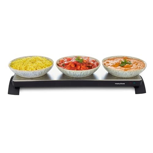 Image of Morphy Richards Cordless Electric Food Warming Tray, Stainless Steel Top Plate, Quick Heat-Up, Twin Design, Indicator Light, Keeps Food Warm, Buffet Server/Functions/Social Events, Slim 70x20,486000